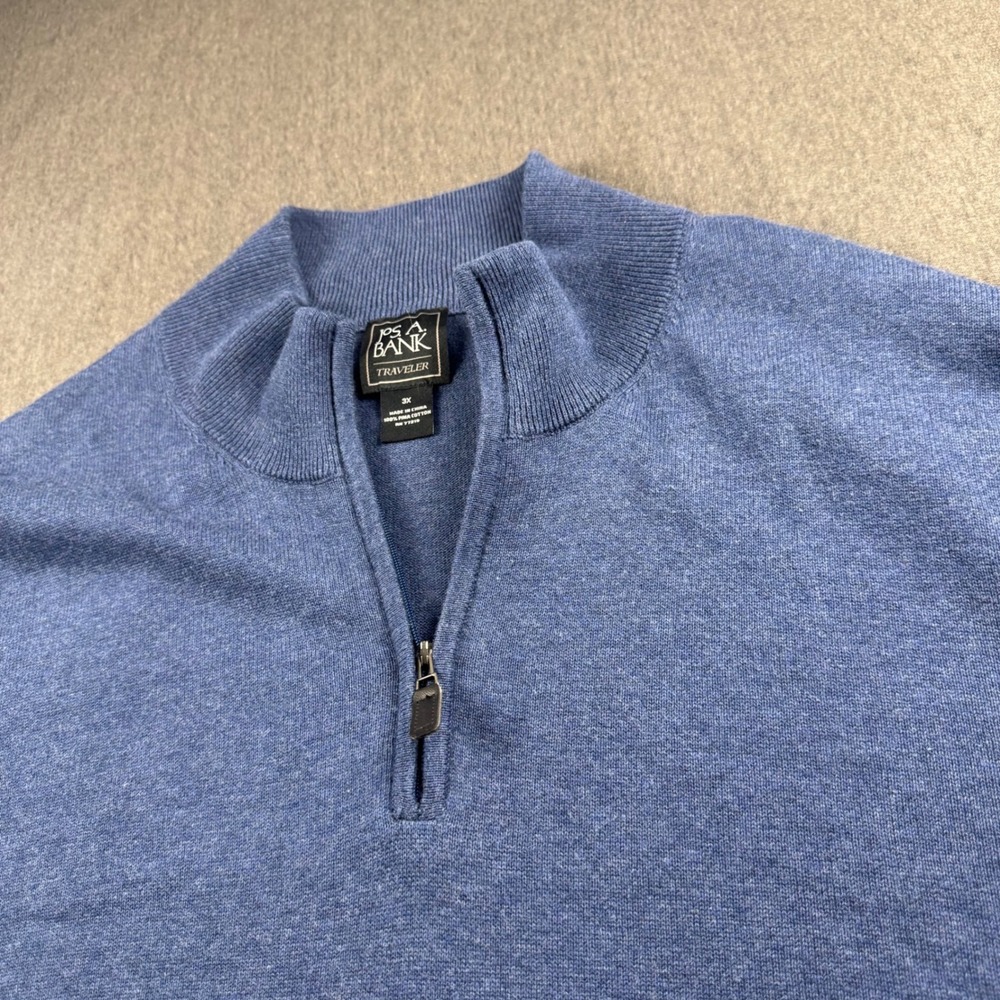 Jos A Bank Traveler Sweater Mens 3X Blue‎ 100% Pima Cotton Quarter Zip Mock Neck